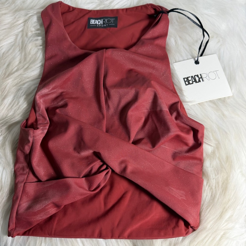 Beach Riot Sport Twist Front Shimmer Crop Top Rust Red‎ Small BR2606FA20 NEW